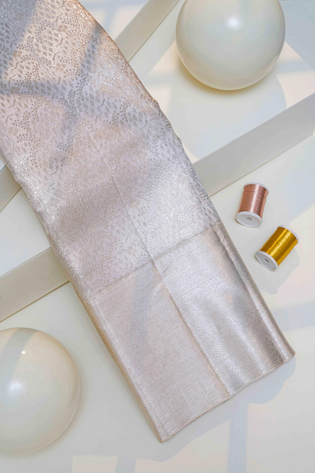 All-Over Leaf Jaal Tissue Silk Saree (Silver touch Revalue)