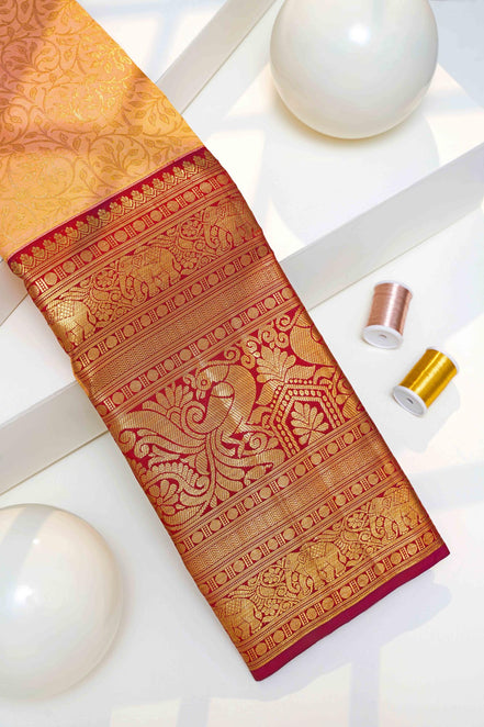 Traditional Swirl Leaf Pattern Pure Silk Saree