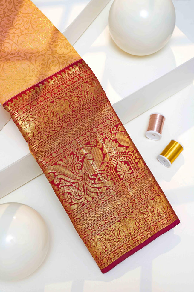 Traditional Swirl Leaf Pattern Pure Silk Saree