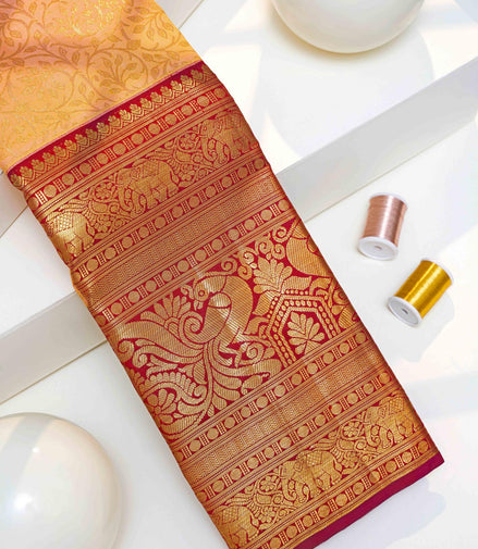 Traditional Swirl Leaf Pattern Pure Silk Saree