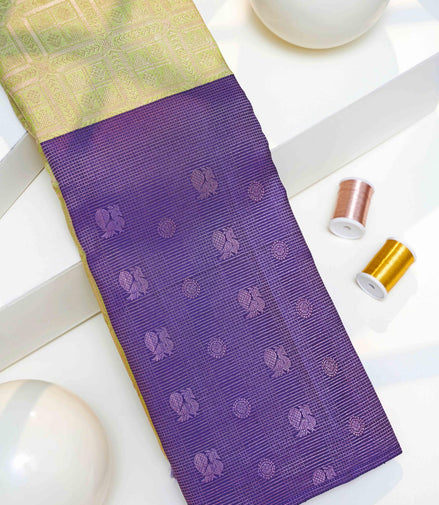 Geometric Grid & Peacock Motif Tissue Silk Saree (Silver touch with revalue)