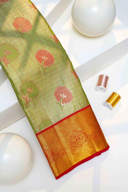 Korvai Tissue Silk Saree with Silver Zari Work