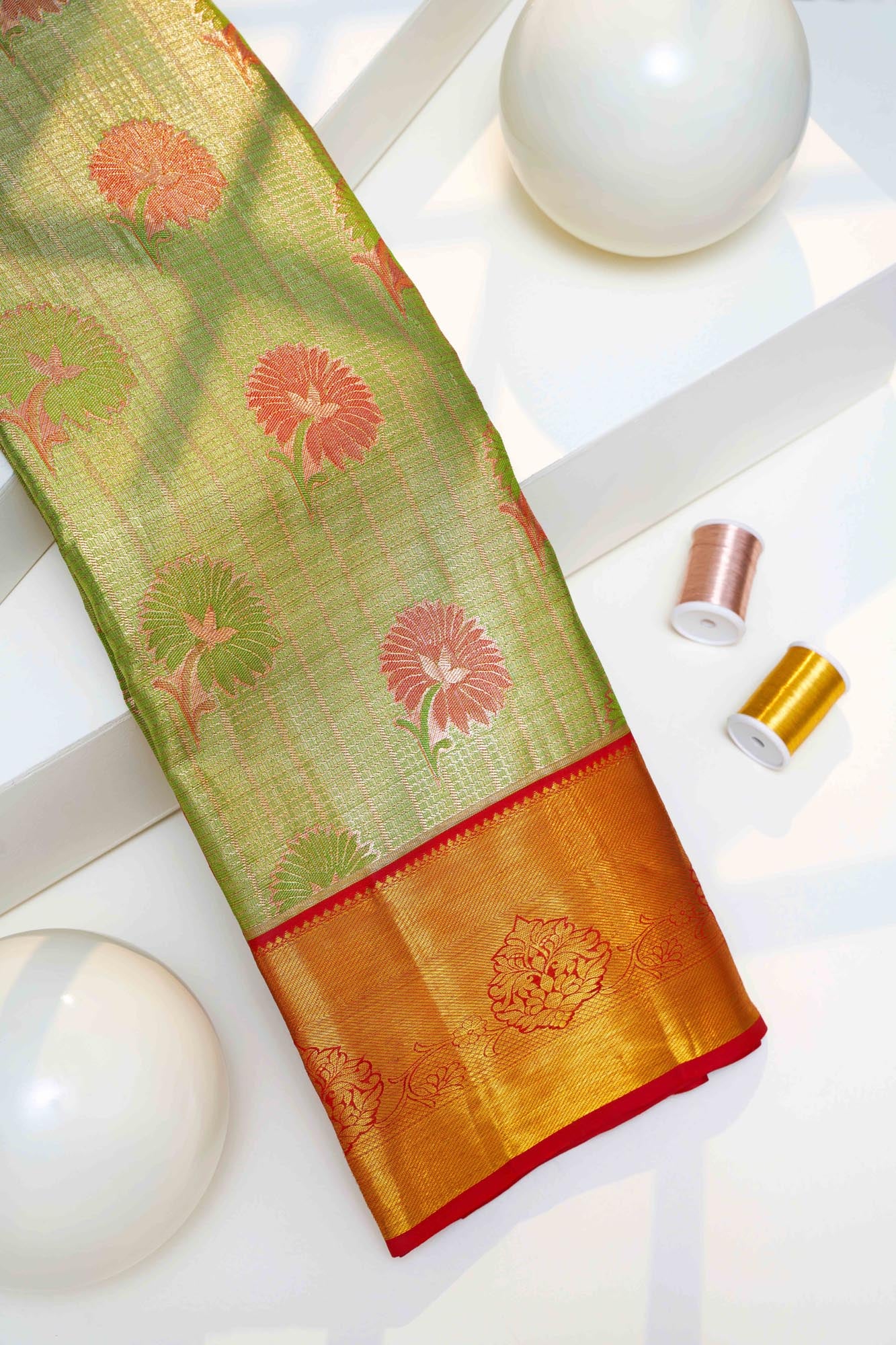 Korvai Tissue Silk Saree with Silver Zari Work