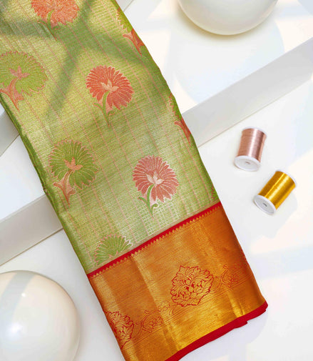 Korvai Tissue Silk Saree with Silver Zari Work