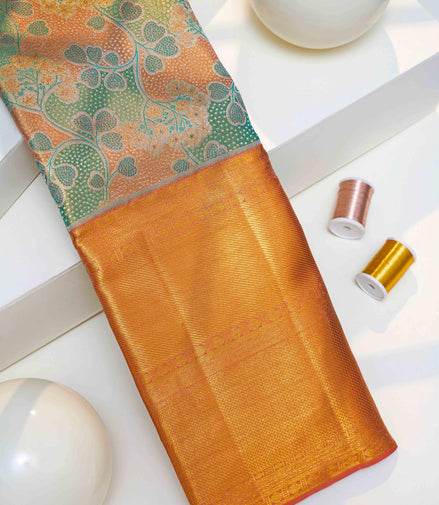 Multi-Tone Foliage Jaal & Mustard Gold Zari Tissue Silk Saree (Silver Touch Revalue)