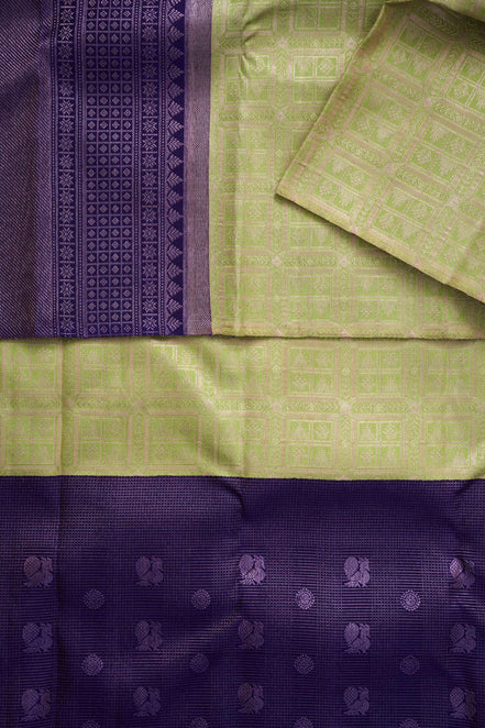 Geometric Grid & Peacock Motif Tissue Silk Saree (Silver touch with revalue)