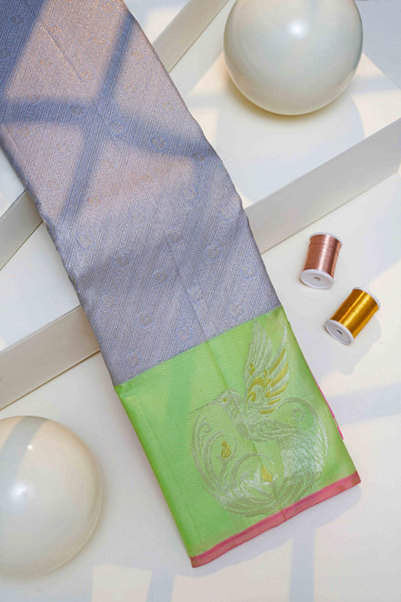 Traditional Tiny Annapakshi Pattern Pure Silk Saree (Silver touch with revalue)