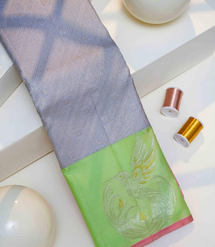 Traditional Tiny Annapakshi Pattern Pure Silk Saree (Silver touch with revalue)
