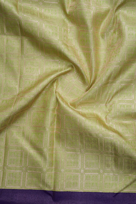 Geometric Grid & Peacock Motif Tissue Silk Saree (Silver touch with revalue)