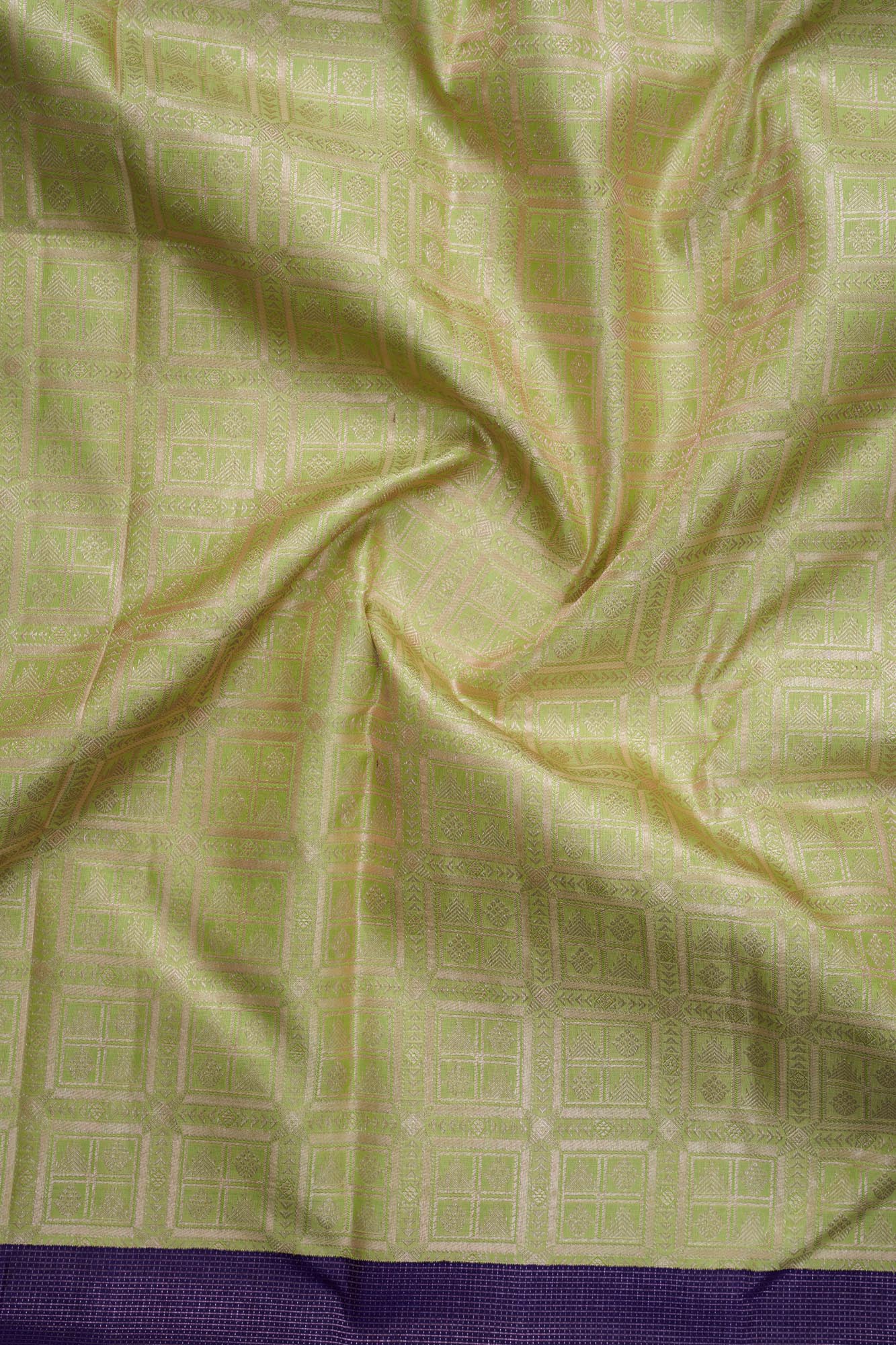 Geometric Grid & Peacock Motif Tissue Silk Saree (Silver touch with revalue)