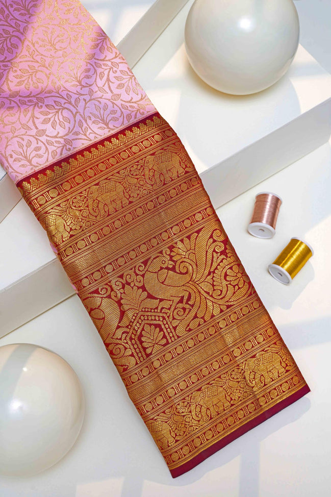 Elephant & Peacock Motif Bridal Pure Silk Saree