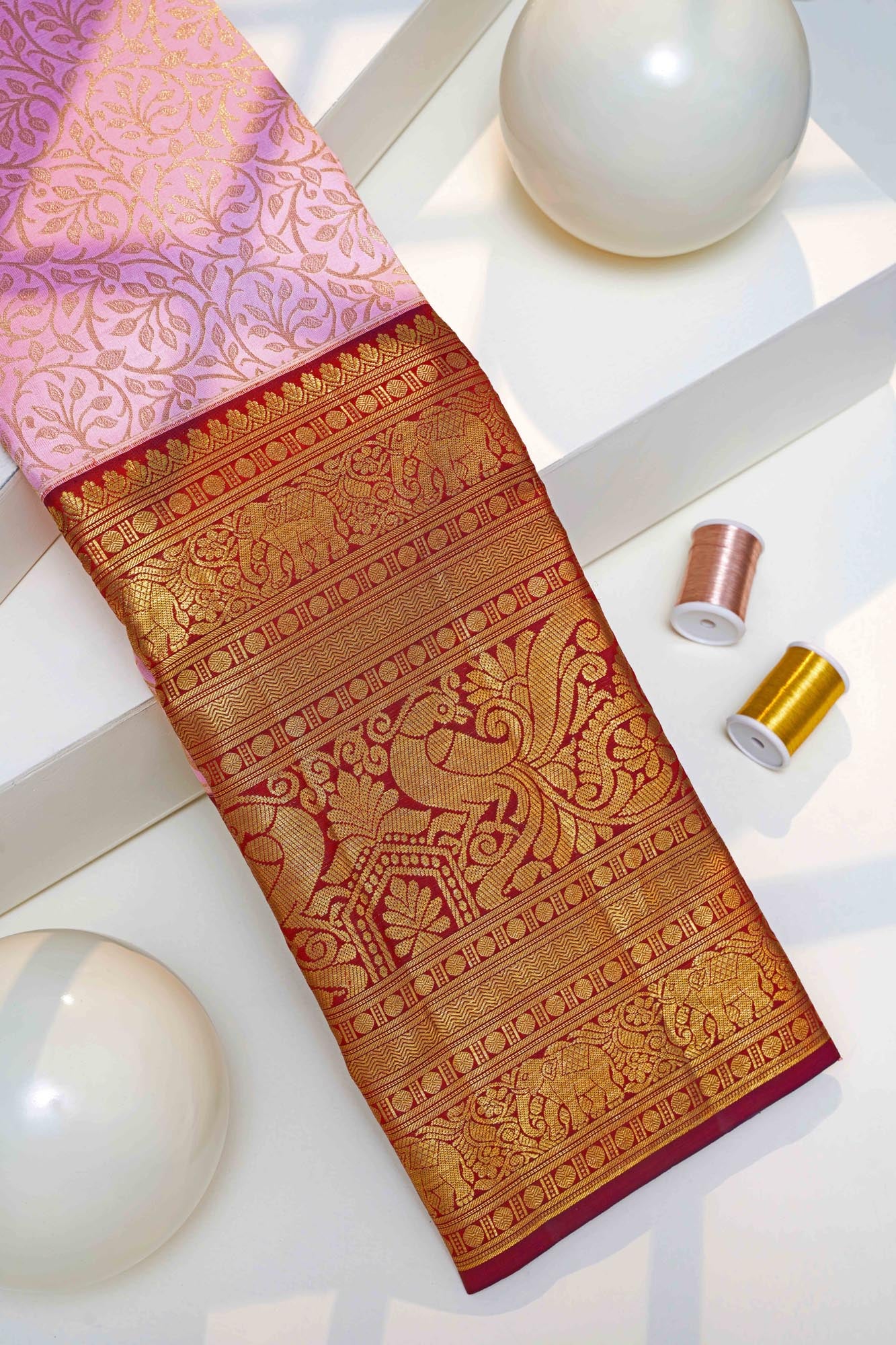 Elephant & Peacock Motif Bridal Pure Silk Saree