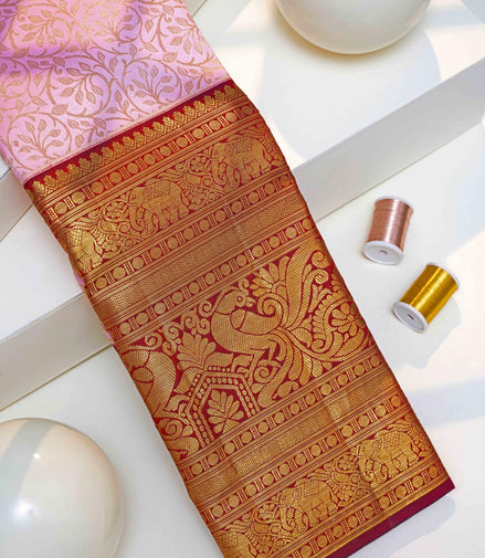 Elephant & Peacock Motif Bridal Pure Silk Saree