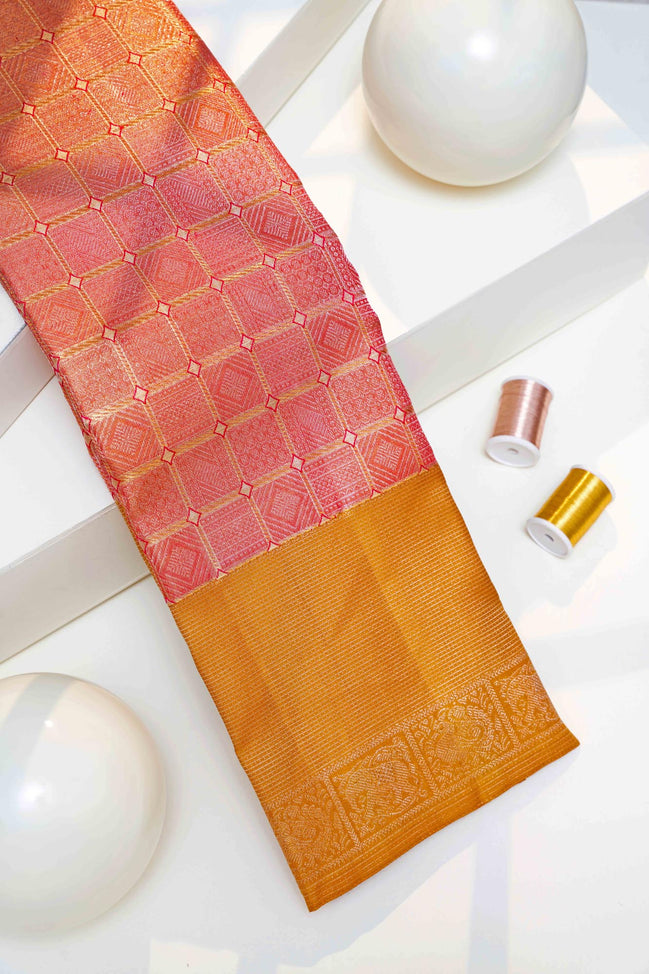 Tiny Diamond & Geometric Grid Tissue Silk Saree (Silver Zari with revalue)