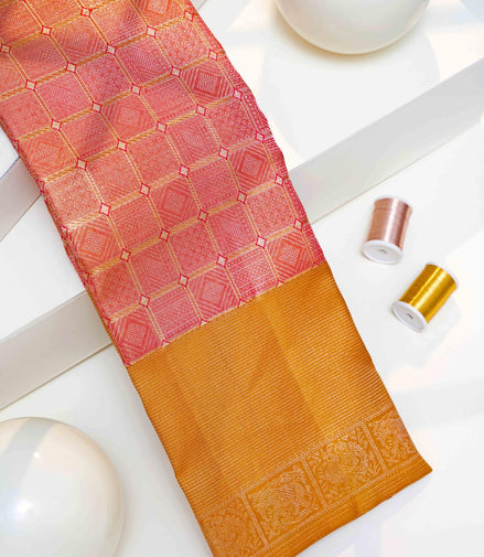 Tiny Diamond & Geometric Grid Tissue Silk Saree (Silver Zari with revalue)