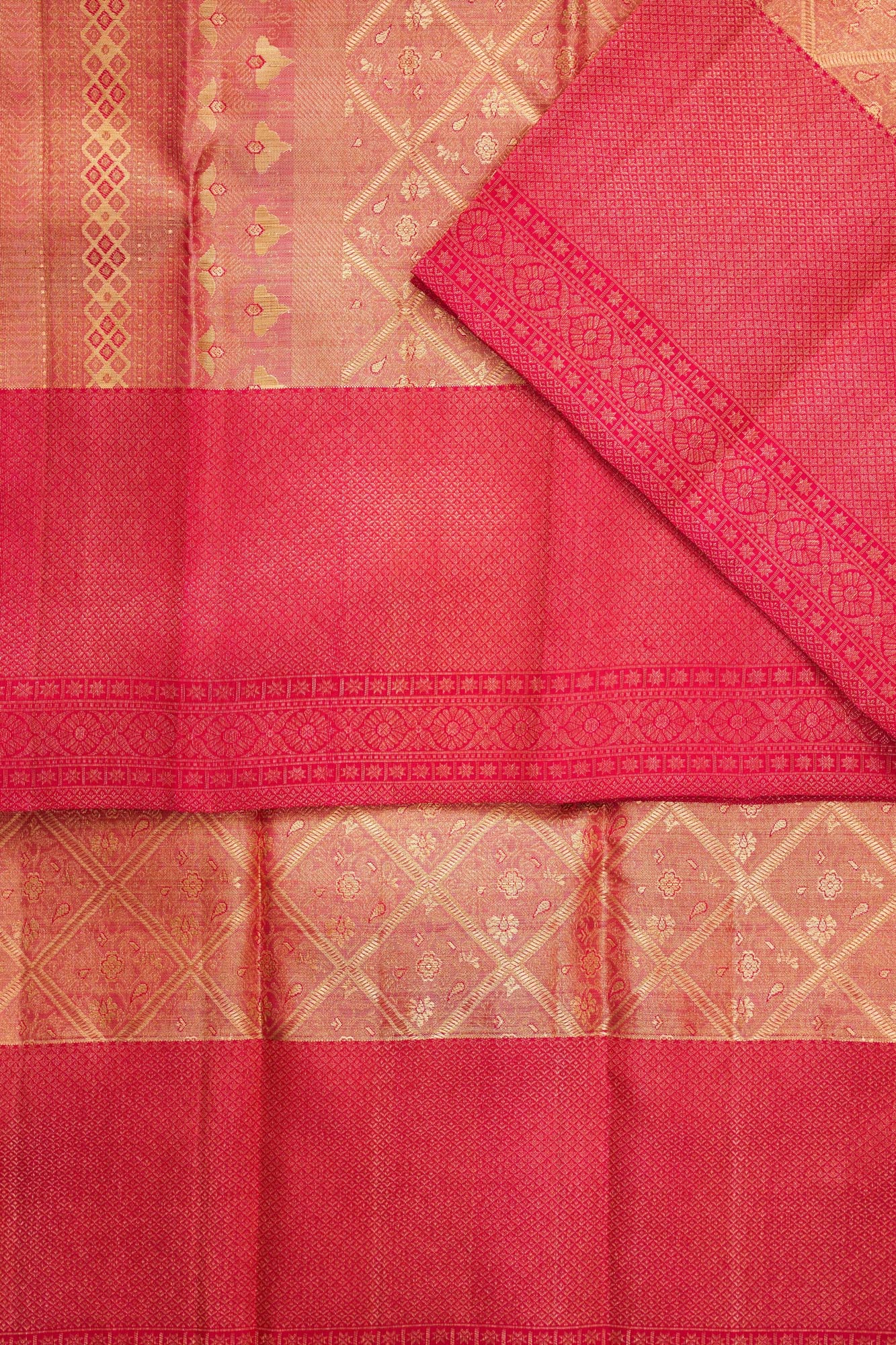 Diamond Cut Lattice & Floral Motif Tissue Silk Saree (Silver touch with revalue)