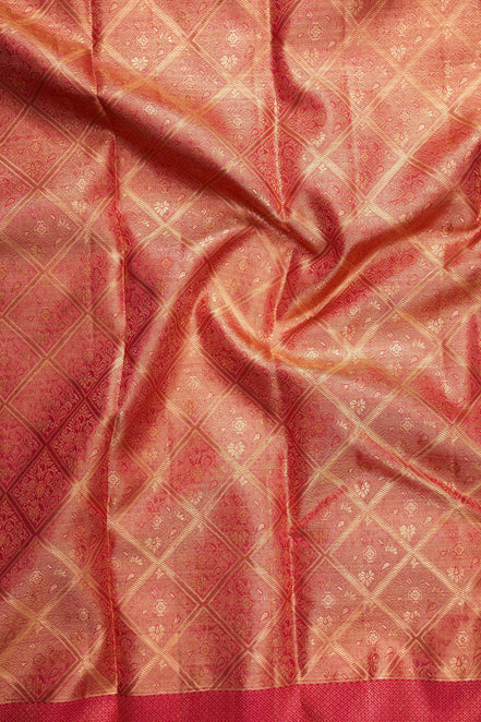 Diamond Cut Lattice & Floral Motif Tissue Silk Saree (Silver touch with revalue)