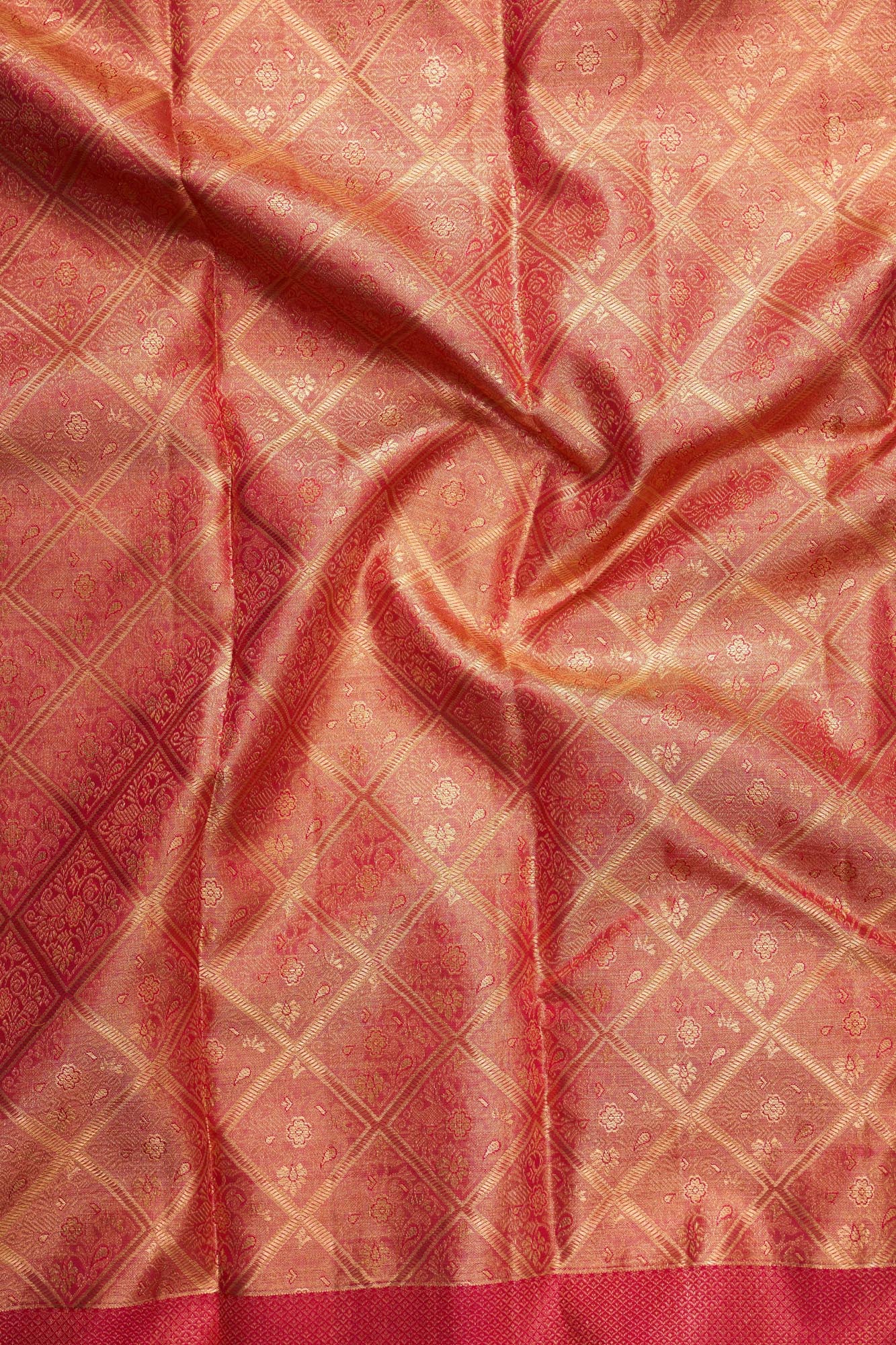 Diamond Cut Lattice & Floral Motif Tissue Silk Saree (Silver touch with revalue)