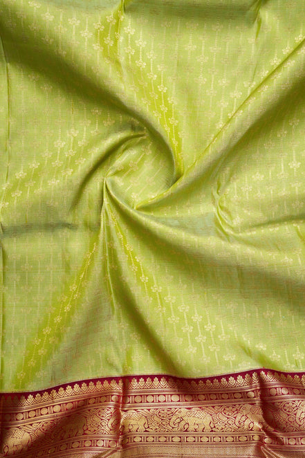 Vertical Floral Creeper & Yaanai-Mayil Motif Bridal Pure Silk Saree