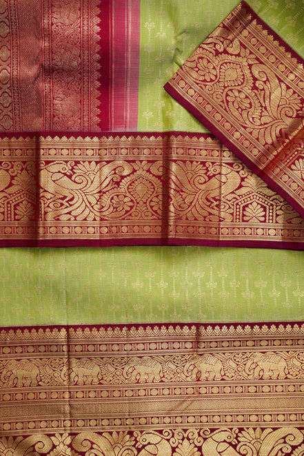 Vertical Floral Creeper & Yaanai-Mayil Motif Bridal Pure Silk Saree