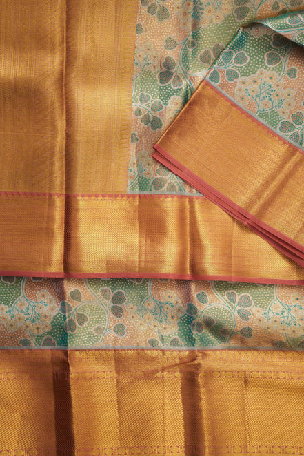 Multi-Tone Foliage Jaal & Mustard Gold Zari Tissue Silk Saree (Silver Touch Revalue)