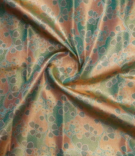 Multi-Tone Foliage Jaal & Mustard Gold Zari Tissue Silk Saree (Silver Touch Revalue)