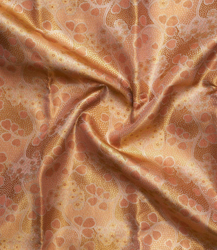 Peach Blossom Foliage Jaal & Mustard Gold Zari Tissue Silk Saree (Silver Touch Revalue)