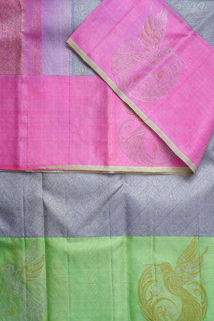 Traditional Tiny Annapakshi Pattern Pure Silk Saree (Silver touch with revalue)