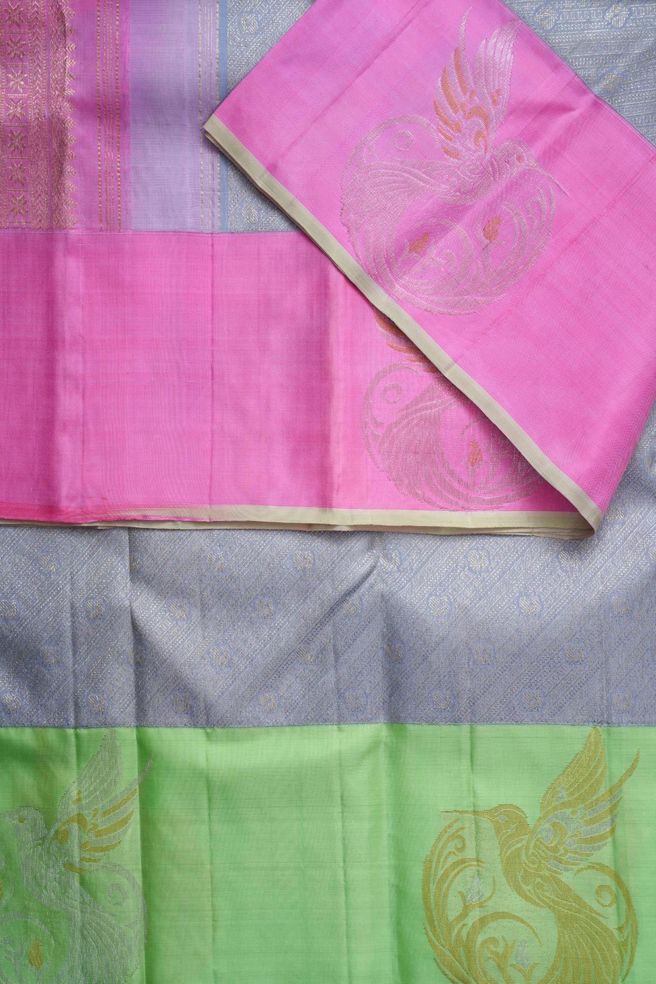 Traditional Tiny Annapakshi Pattern Pure Silk Saree (Silver touch with revalue)