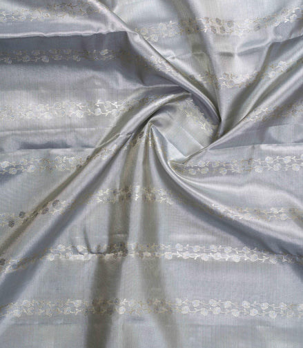 Vertical Floral Vines & Medallion Full Silver Zari Tissue Silk Saree