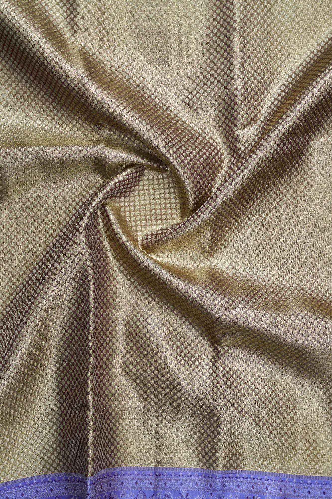 Traditional Micro-Dotted Grid & Floral Peacock Tissue Silk Saree