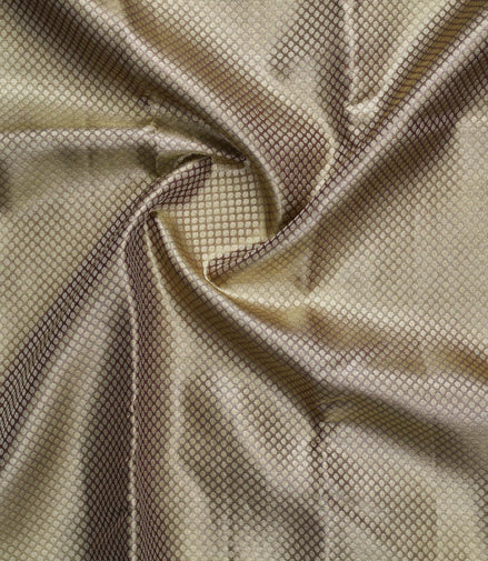 Traditional Micro-Dotted Grid & Floral Peacock Tissue Silk Saree