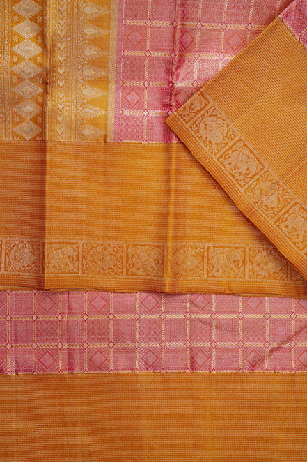 Tiny Diamond & Geometric Grid Tissue Silk Saree (Silver Zari with revalue)