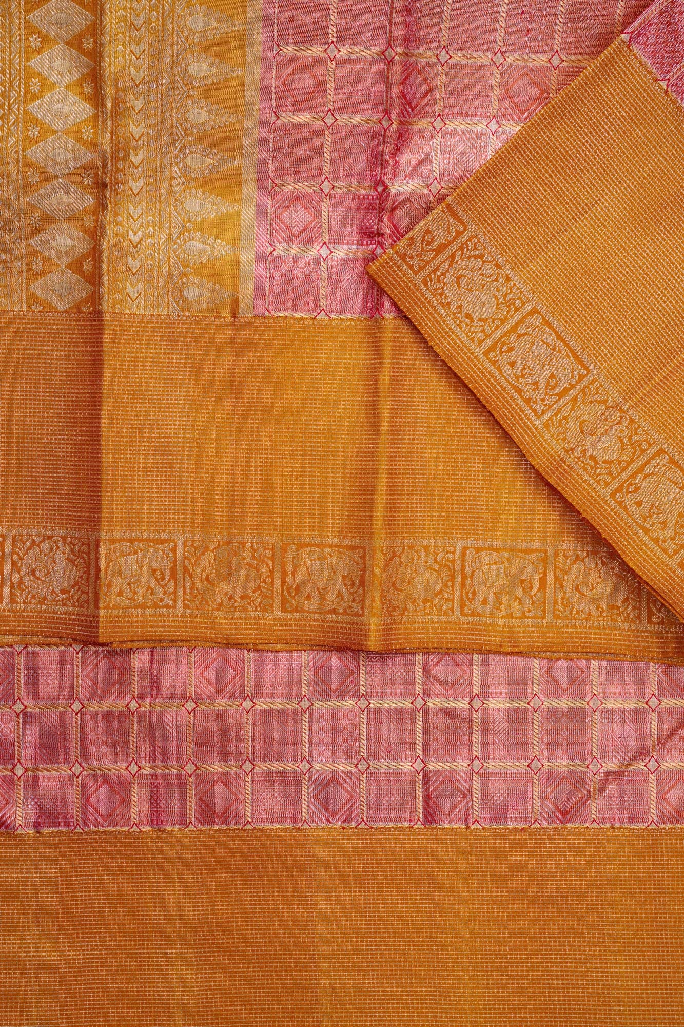 Tiny Diamond & Geometric Grid Tissue Silk Saree (Silver Zari with revalue)