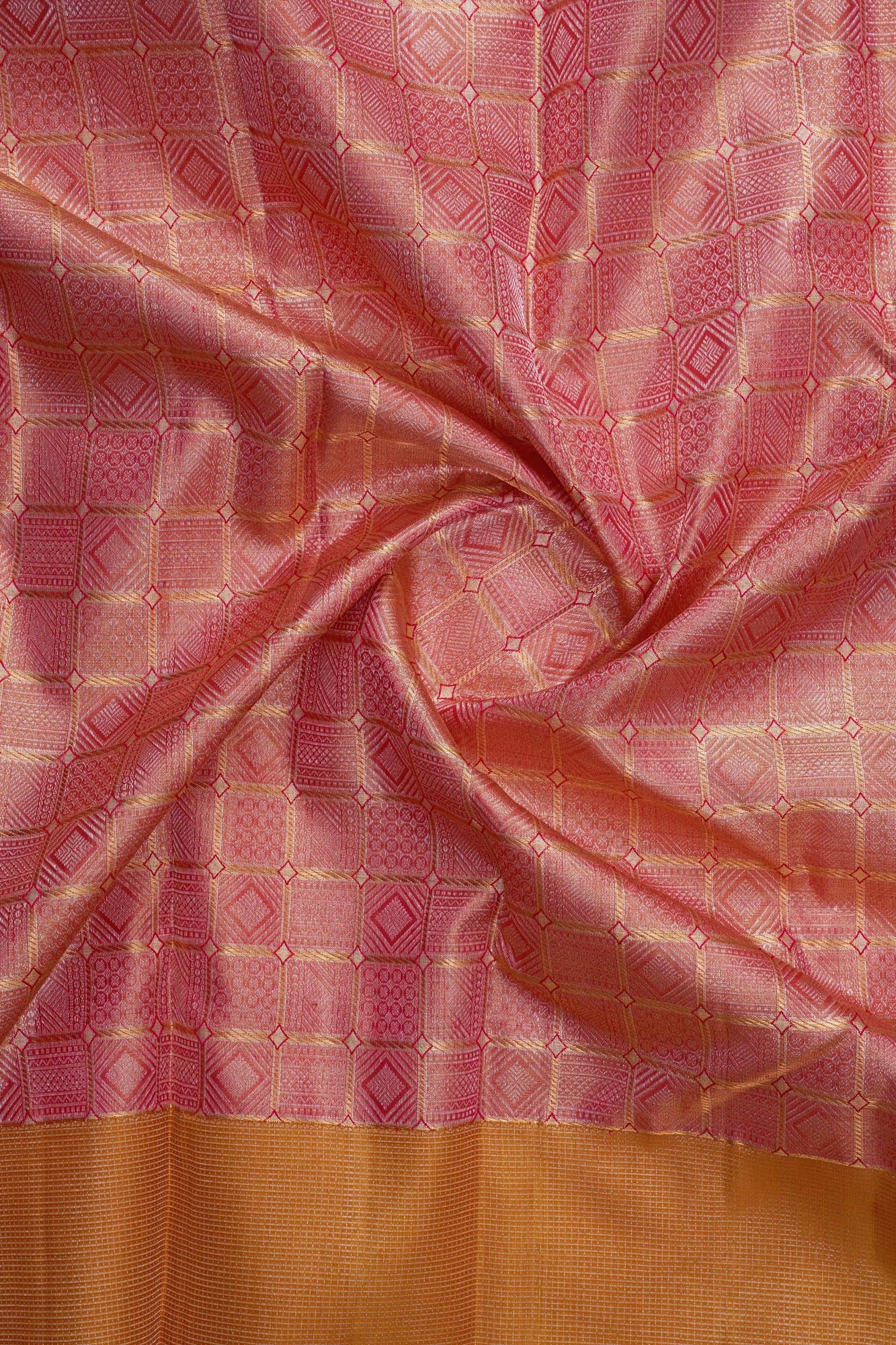Tiny Diamond & Geometric Grid Tissue Silk Saree (Silver Zari with revalue)