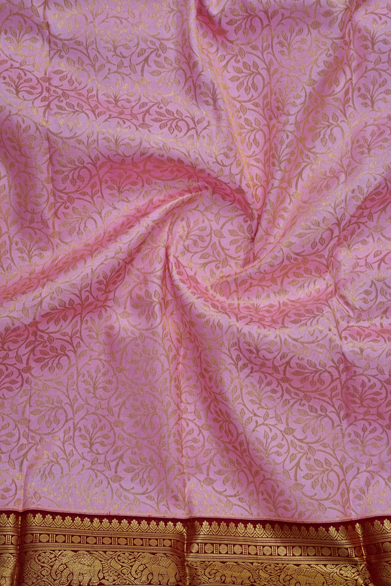 Elephant & Peacock Motif Bridal Pure Silk Saree
