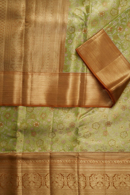 Seamless Floral Blossom & Annapakshi Motifs Tissue Silk Saree