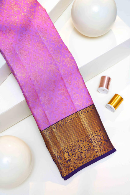 Diamond Trellis Floral Spray & Mango Motif Pure Silk Saree