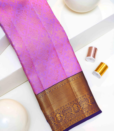 Diamond Trellis Floral Spray & Mango Motif Pure Silk Saree