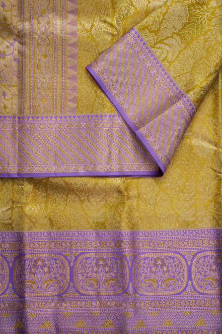 Fancy Seamless Leaves Pattern Tissue Silk Saree