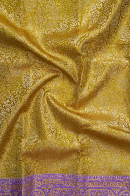 Fancy Seamless Leaves Pattern Tissue Silk Saree