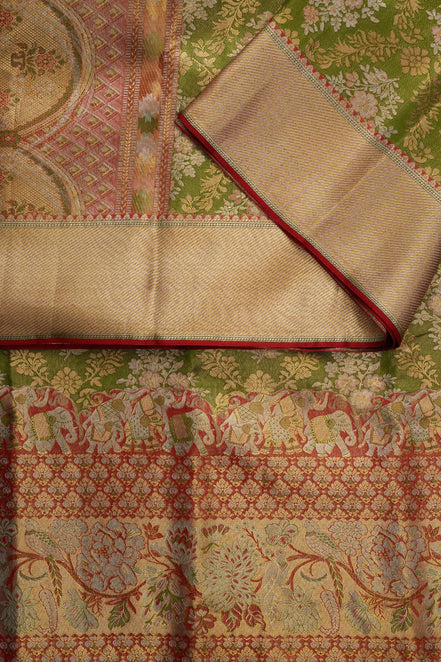 Meenakari Floral Jaal & Royal Elephant Motif Tissue Silk Saree