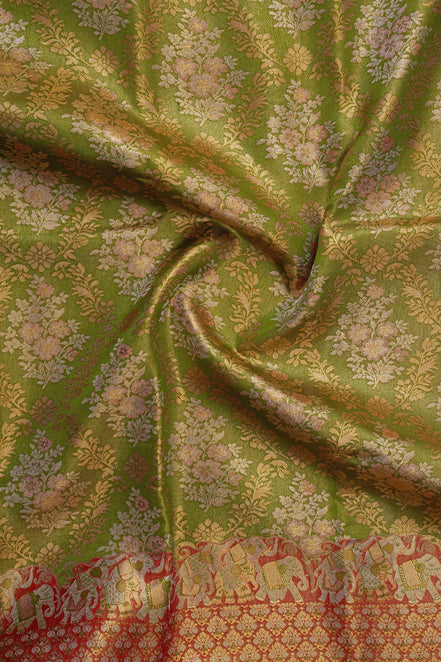 Meenakari Floral Jaal & Royal Elephant Motif Tissue Silk Saree