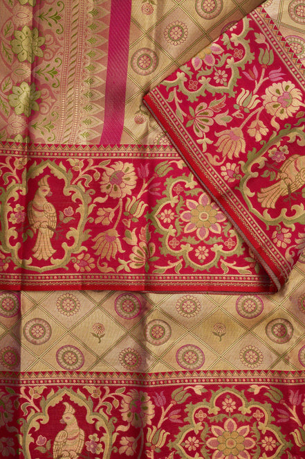 Kanchipuram Style Tissue Silk Saree with Parrot Motif Border