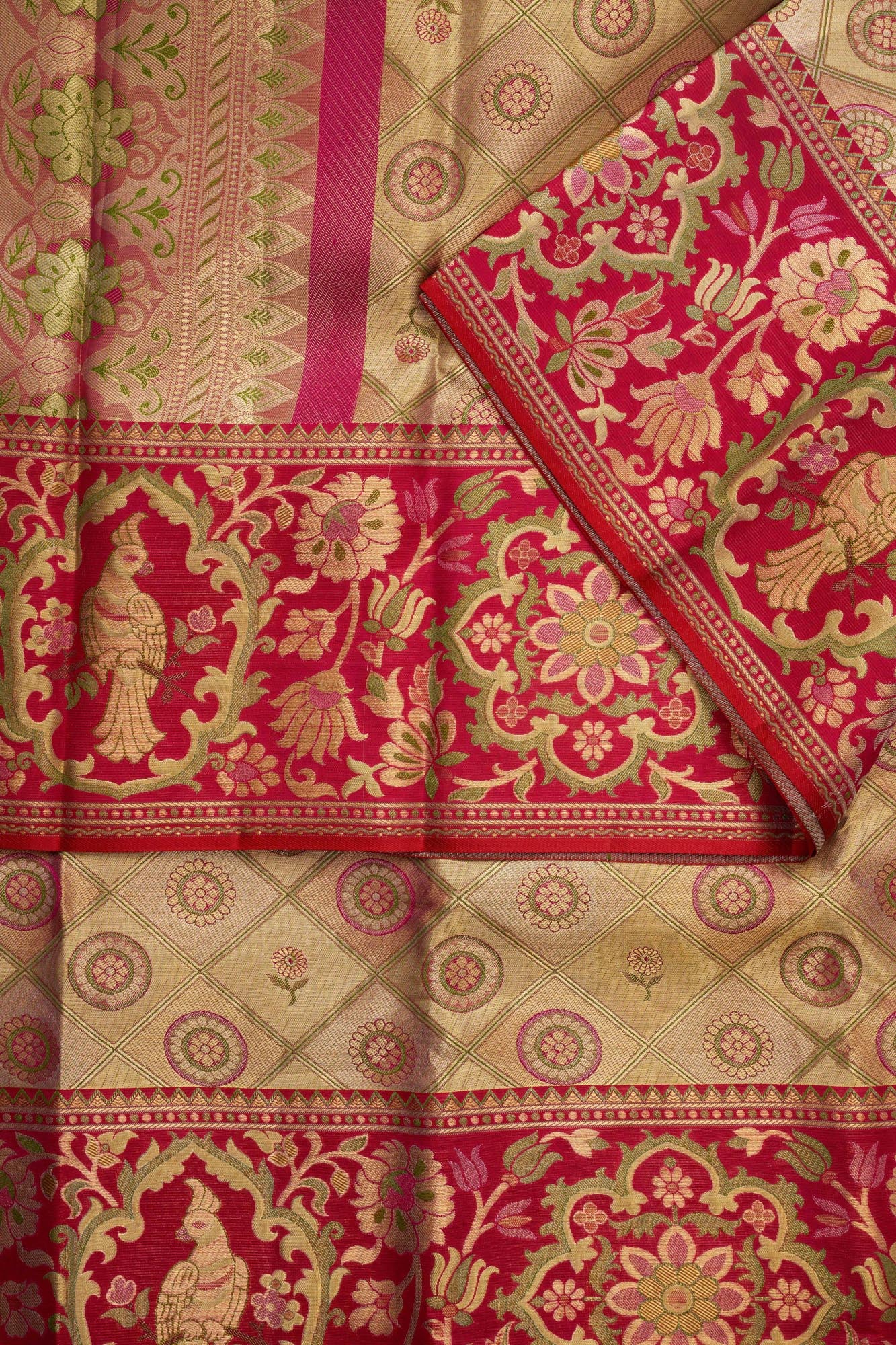 Kanchipuram Style Tissue Silk Saree with Parrot Motif Border
