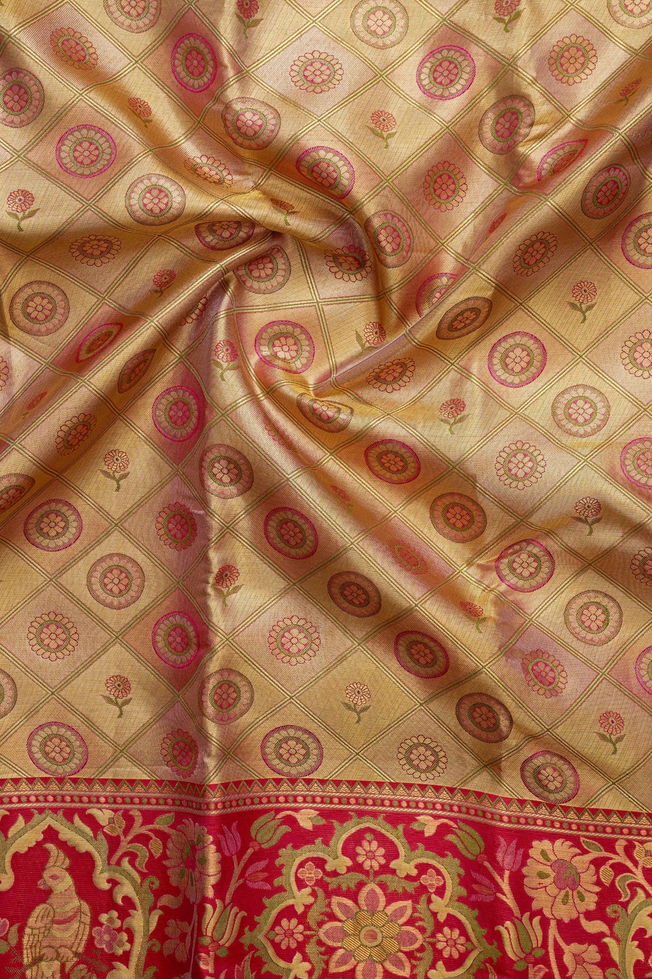 Kanchipuram Style Tissue Silk Saree with Parrot Motif Border