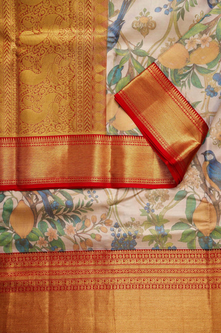 Kalamkari Sparrow with Tree Design Saree