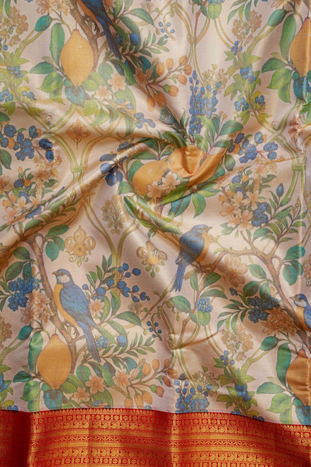 Kalamkari Sparrow with Tree Design Saree
