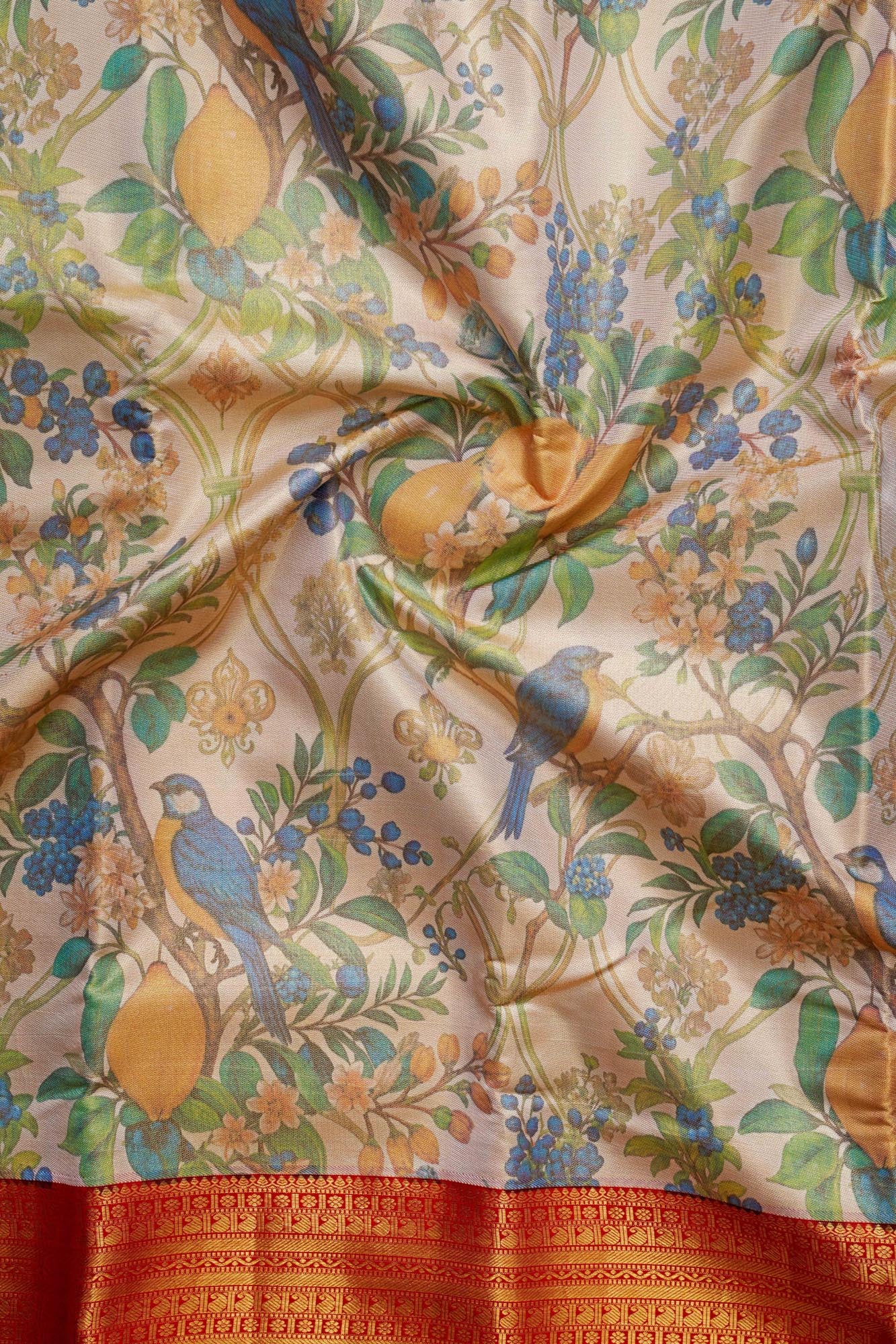 Kalamkari Sparrow with Tree Design Saree