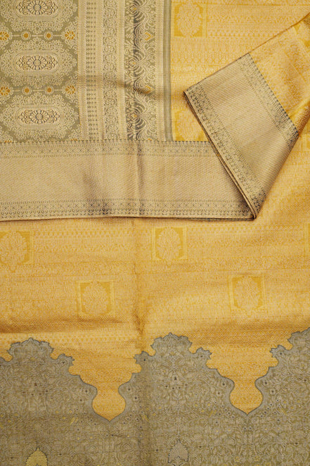 Scalloped Mughal Arch & Kalash Tree Motif Tissue Silk Saree
